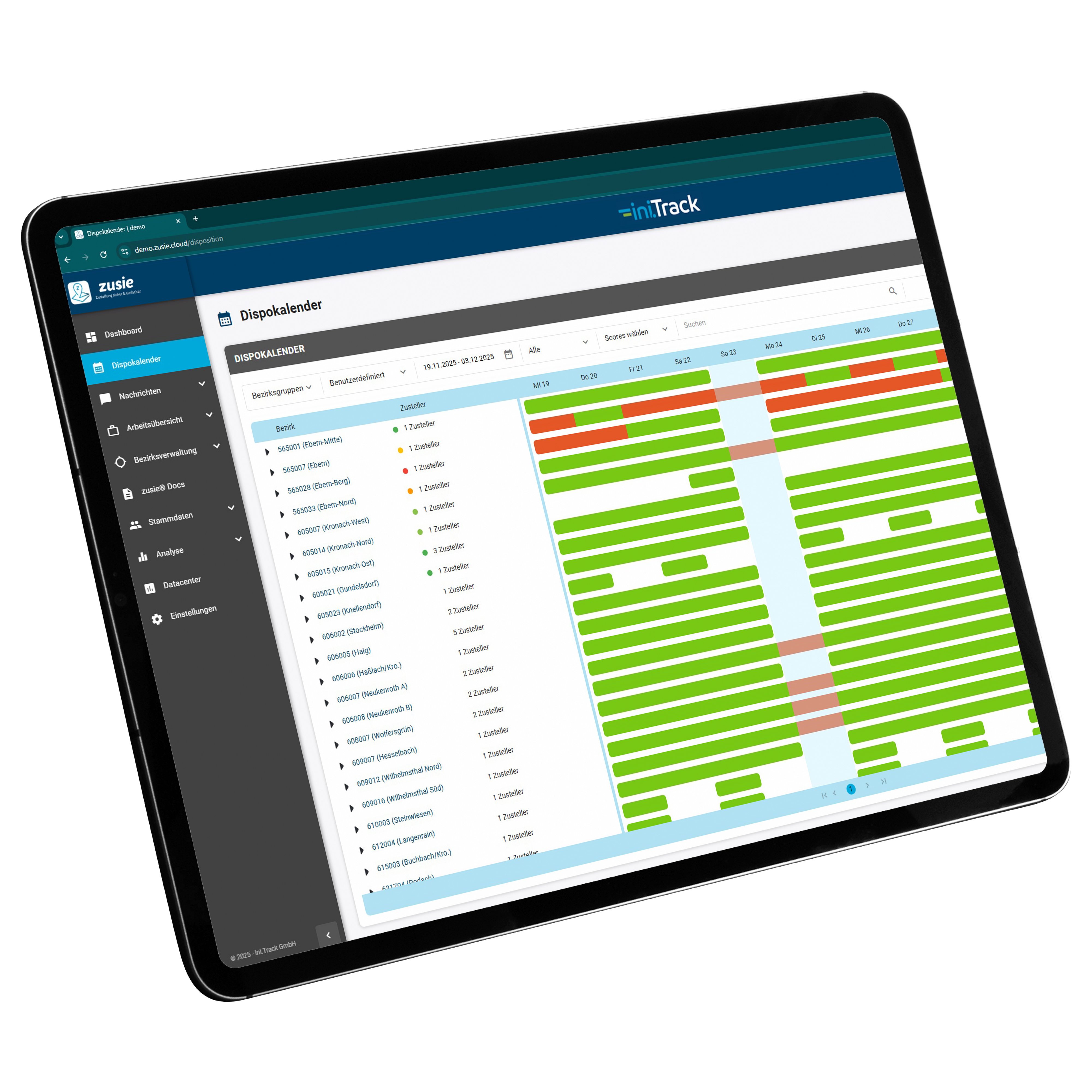 Tablet mit geöffnetem Dispokalender im zusie® Webportal